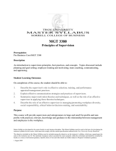 MGT 3380  Principles of Supervision MASTER SYLLABUS