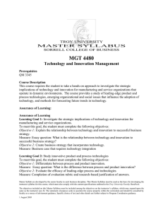 MGT 4480 Technology and Innovation Management MASTER SYLLABUS