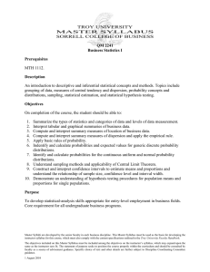 TROY UNIVERSITY MASTER SYLLABUS SORRELL COLLEGE OF BUSINESS MTH 1112.