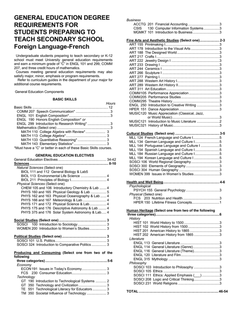 GENERAL EDUCATION DEGREE REQUIREMENTS FOR