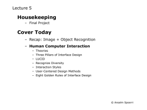 Housekeeping Cover Today Lecture 5 – Recap: Image + Object Recognition