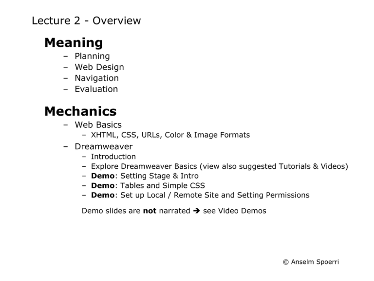 Meaning Mechanics Lecture 2 Overview Planning