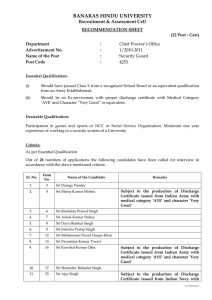 BANARAS HINDU UNIVERSITY  Recruitment &amp; Assessment Cell RECOMMENDATION SHEET