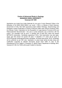 Centre of Advanced Study in Geology BANARAS HINDU UNIVERSITY Varanasi 221 005