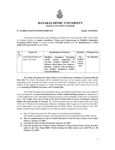 BANARAS HINDU UNIVERSITY (NOTICE INVITING TENDER) F. No./BHU/IAS/CFST/MoFPI/2009-10/1