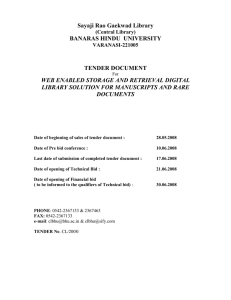 Tender Notification for"Web enabled storage and retrieval digital library solution for manuscripts and rare documents"for Central Library