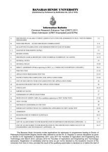 BANARAS HINDU UNIVERSITY Information Bulletin Common Research Entrance Test (CRET) 2011,