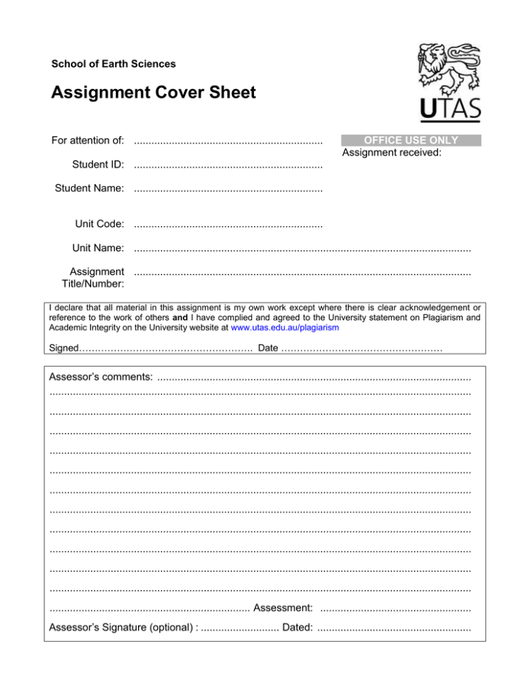 assignment cover sheet ucc