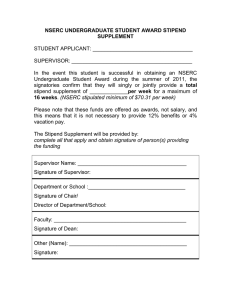 NSERC UNDERGRADUATE STUDENT AWARD STIPEND SUPPLEMENT  STUDENT APPLICANT: __________________________________