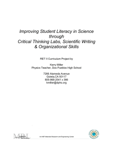 Improving Student Literacy in Science through Critical Thinking Labs, Scientific Writing