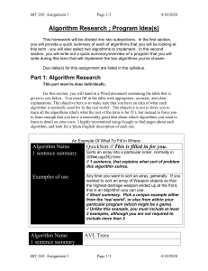 Algorithm Research ; Program Idea(s)