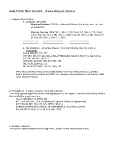 Asian Studies Major Checklist - Chinese Language Emphasis