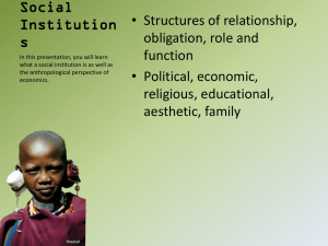 Social • Structures of relationship, Institution obligation, role and