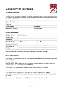 University of Tasmania STUDENT CHECKLIST