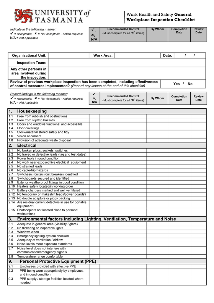 Warehouse Workplace Safety Inspection Checklist Template ...