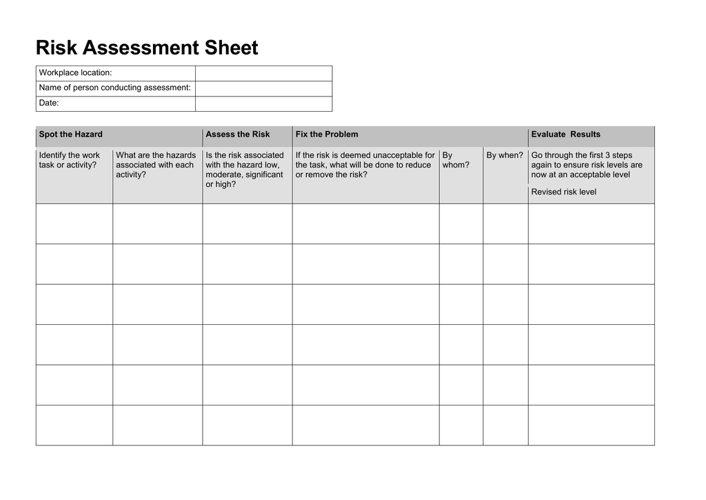 Risk Assessment Worksheet