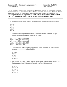 Chemistry 106 – Homework Assignment #4  September 21, 1994 Lecture Section 2