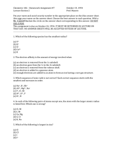 Chemistry 106 – Homework Assignment #7  October 19, 1994 Lecture Section 2