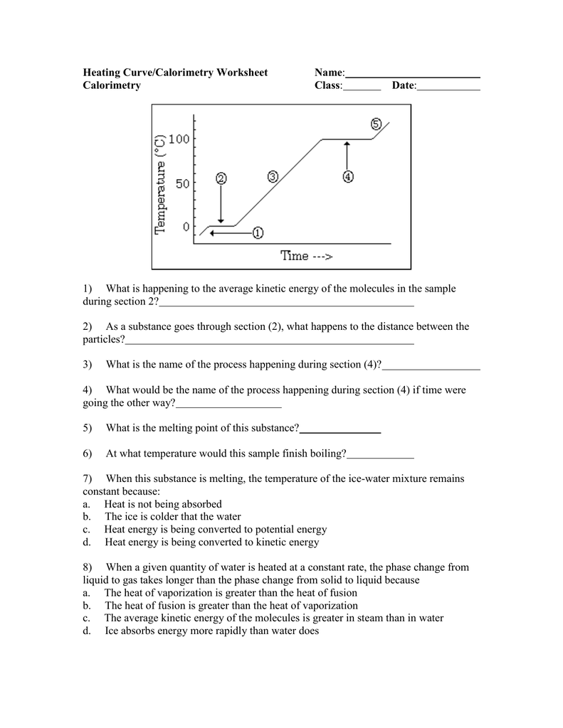 Calorimetry practice For Heating And Cooling Curves Worksheet