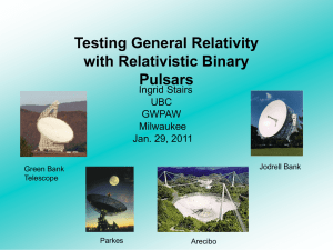 Testing General Relativity with Relativistic Binary Pulsars Ingrid Stairs
