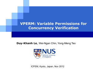 VPERM: Variable Permissions for Concurrency Verification Duy-Khanh Le ICFEM, Kyoto, Japan, Nov 2012