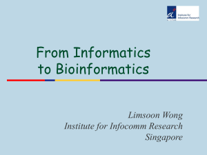 From Informatics to Bioinformatics Limsoon Wong Institute for Infocomm Research