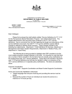 DRAFT: [cover letter] Service Definitions for the Pennsylvania Mental Retardation Program