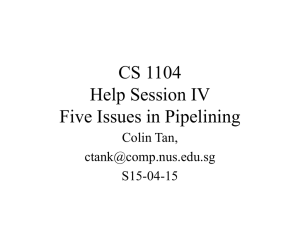CS 1104 Help Session IV Five Issues in Pipelining Colin Tan,