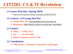 UIT2201: CS &amp; IT Revolution Course Web-Site: (Spring 2010) Contact: