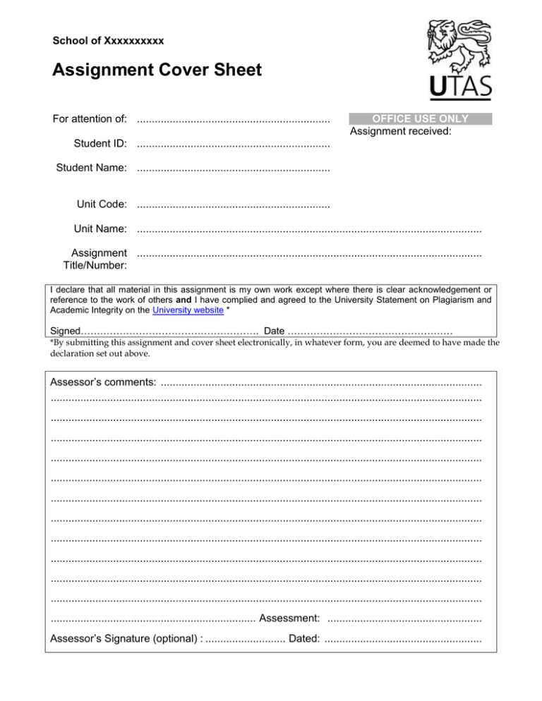 uq assignment cover sheet