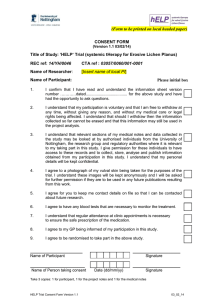 (Form to be printed on local headed paper) CONSENT FORM