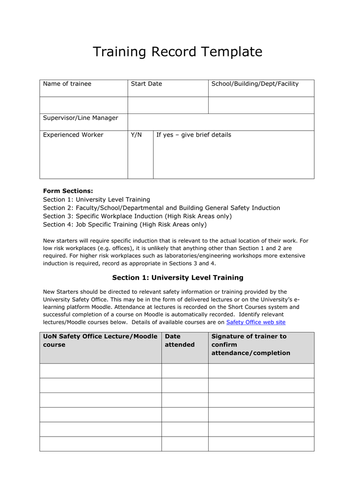 Health And Safety Training Record Template