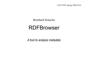 RDFBrowser A tool to analyse metadata Bernhard Schueler CSCI 8350, Spring 2002,UGA