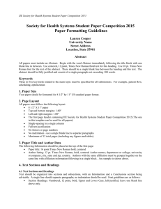 Society for Health Systems Student Paper Competition 2015 Paper Formatting Guidelines