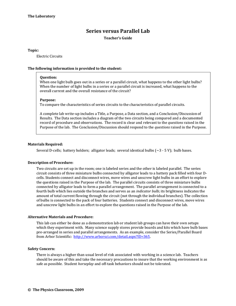 Electrical Resistance In Series And Parallel Circuits Lab Report