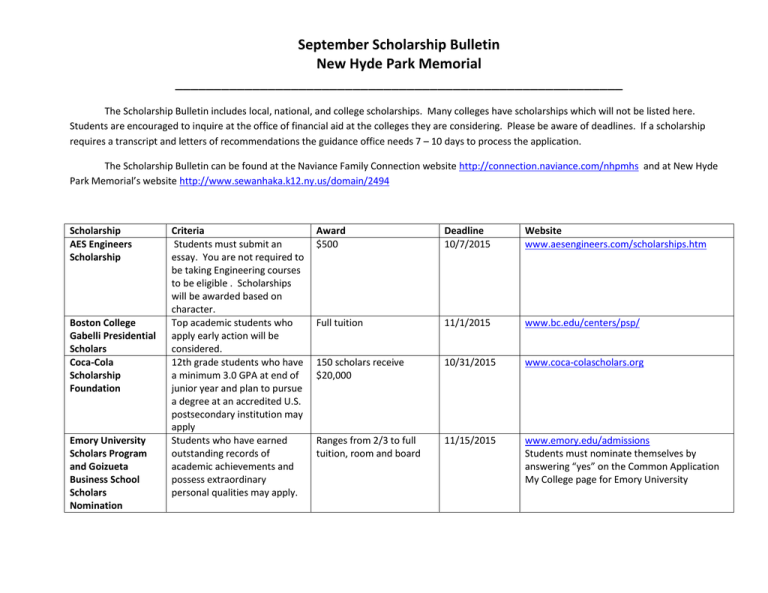 Scholarship Bulletin September 2015