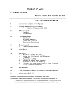 COLLEGE OF MARIN ACADEMIC SENATE  MEETING AGENDA FOR November 20, 2008