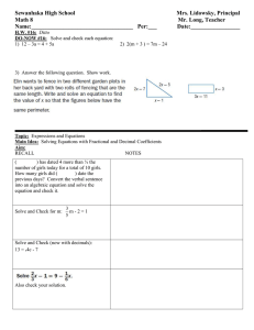 Math 8 Lesson Plan 16 solving equations involving fractional and decimal coefficients class outline for students.doc