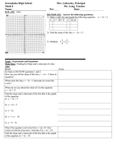 Math 8 Lesson Plan 23 Finding the slope and y intercept class outline for students.doc