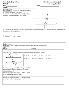 Math 8 Lesson Plan 61 - Using algebra with the interior angles on the same side of a transversal class outline for students.d