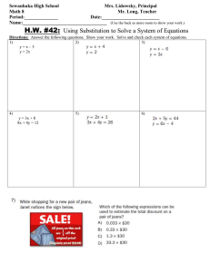 Math 8 HW 42 Using Substitution to solve a System of Equations.doc