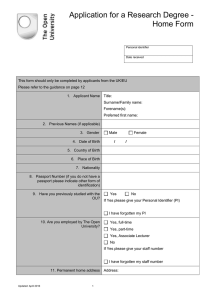 Application for a Research Degree - Home Form