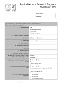 Application for a Research Degree - Overseas Form