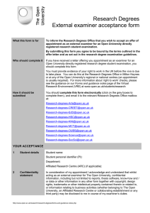Research Degrees External examiner acceptance form