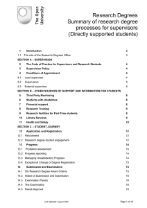 Research Degrees Summary of research degree processes for supervisors (Directly supported students)