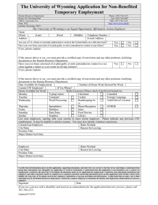 The University of Wyoming Application for Non-Benefited Temporary Employment