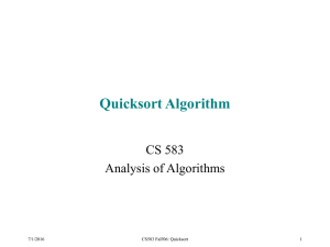 Quicksort Algorithm CS 583 Analysis of Algorithms 7/1/2016