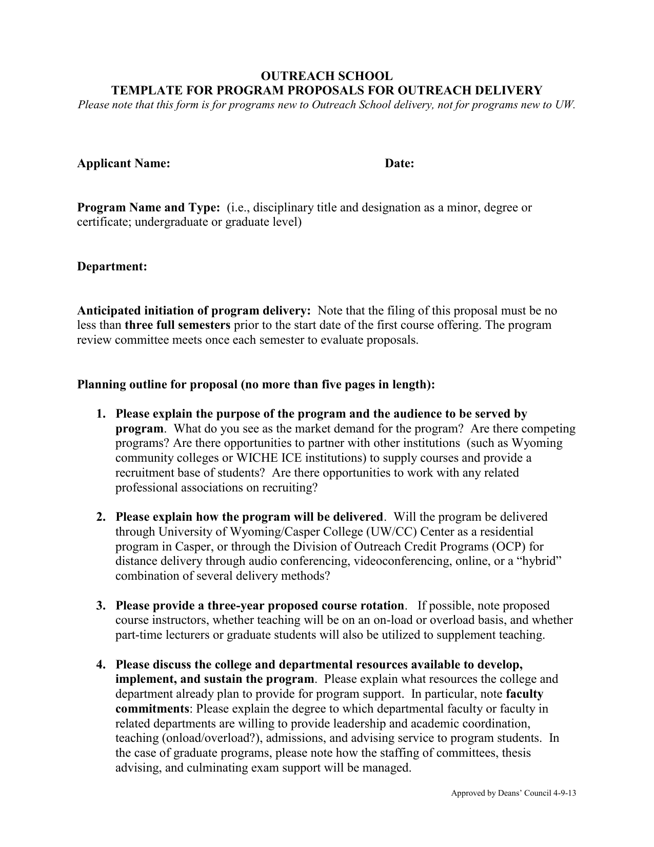 Program Proposal Template: Within New Position Proposal Template