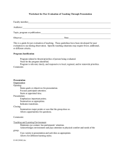 Peer Evaluation of Teaching through Presentations Worksheet