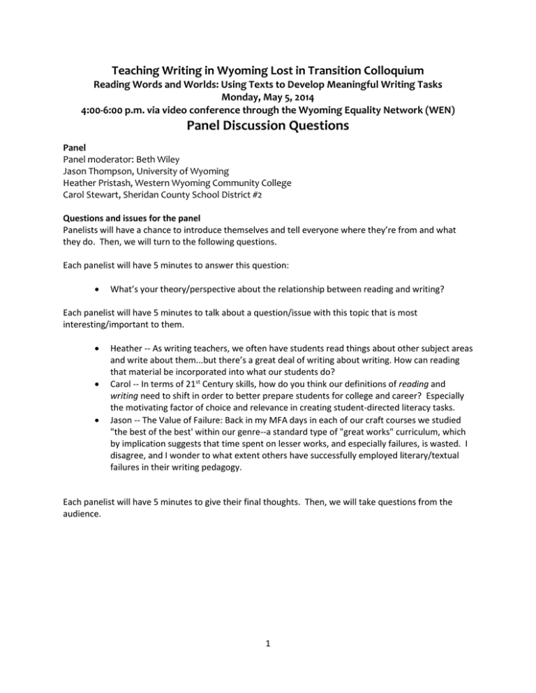 Panel Discussion Questions